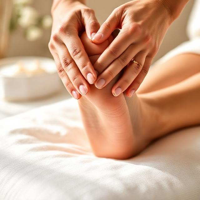 Metamorphose Behandlung – sanfte Berührung an der Fußsohle, warmes Licht