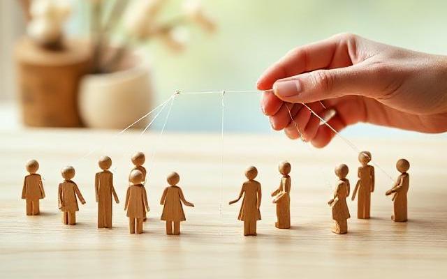 Familien-/Einzelaufstellung - Holzmenschen in einer Gruppe aufgestellt